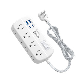 Okleeic power strip with 8 outlets and 4 USB ports for simultaneous charging.