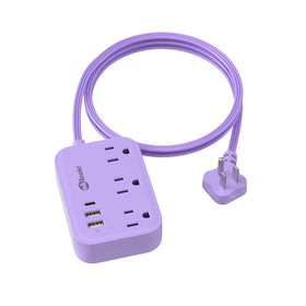 Okleeic purple extension cord with 3 outlets and 3 USB ports charges devices anywhere