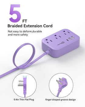 Okleeic purple 6-in-1 power strip with USB ports powers multiple devices