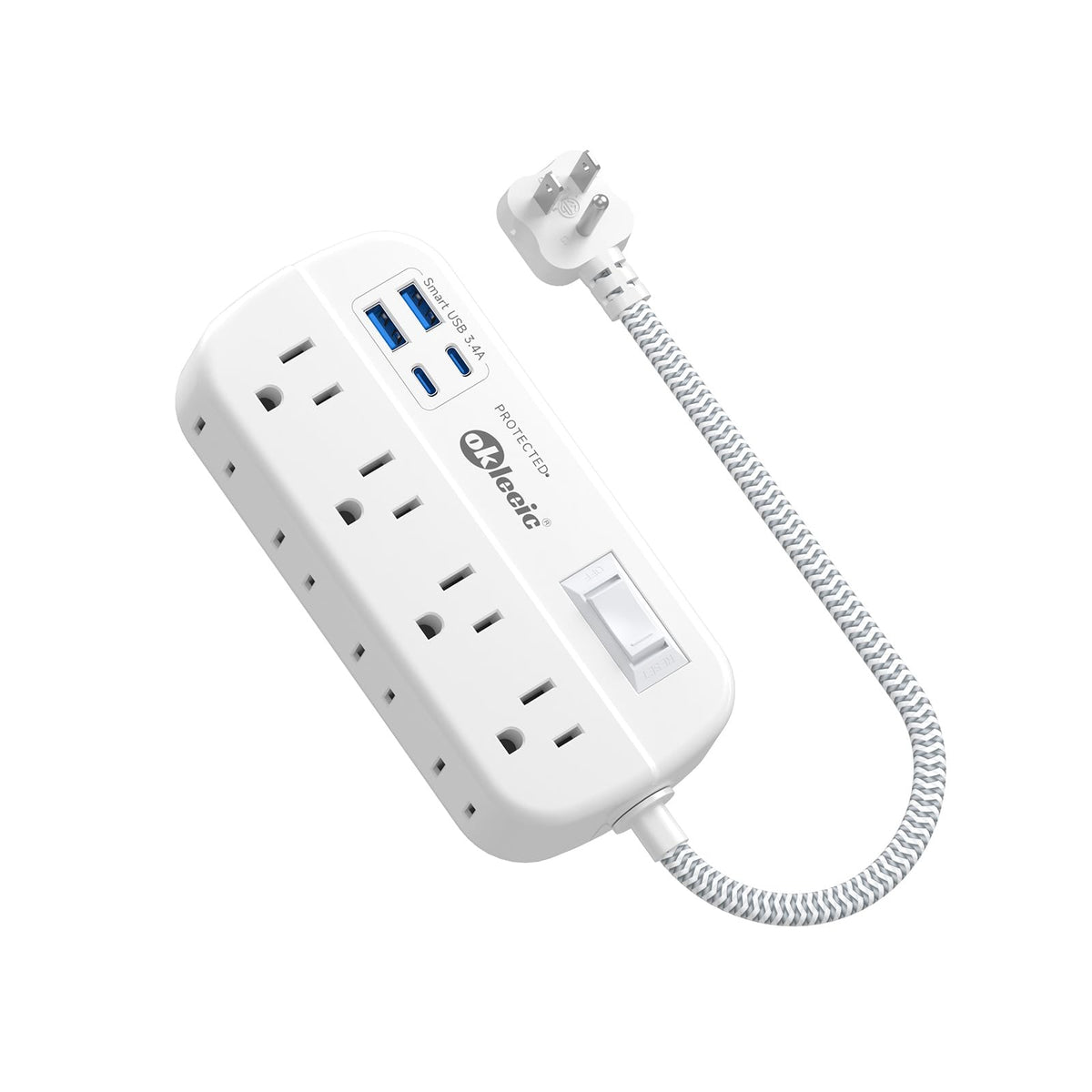 Okleeic short extension cord 1ft flat plug keeps desks tidy and accessible.