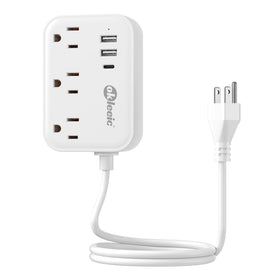 Okleeic short extension cord with three outlets and three USB ports for consolidated power