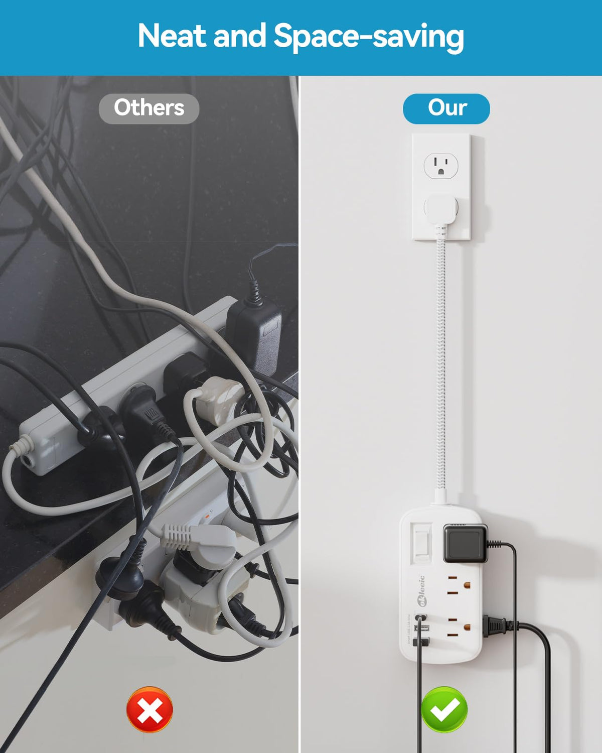 Okleeic desk-friendly compact design keeps cords tidy