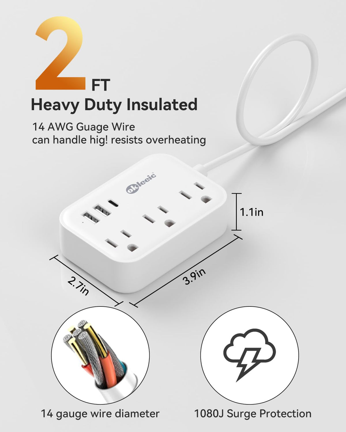 Okleeic LED indicator shows power status on the extension cord