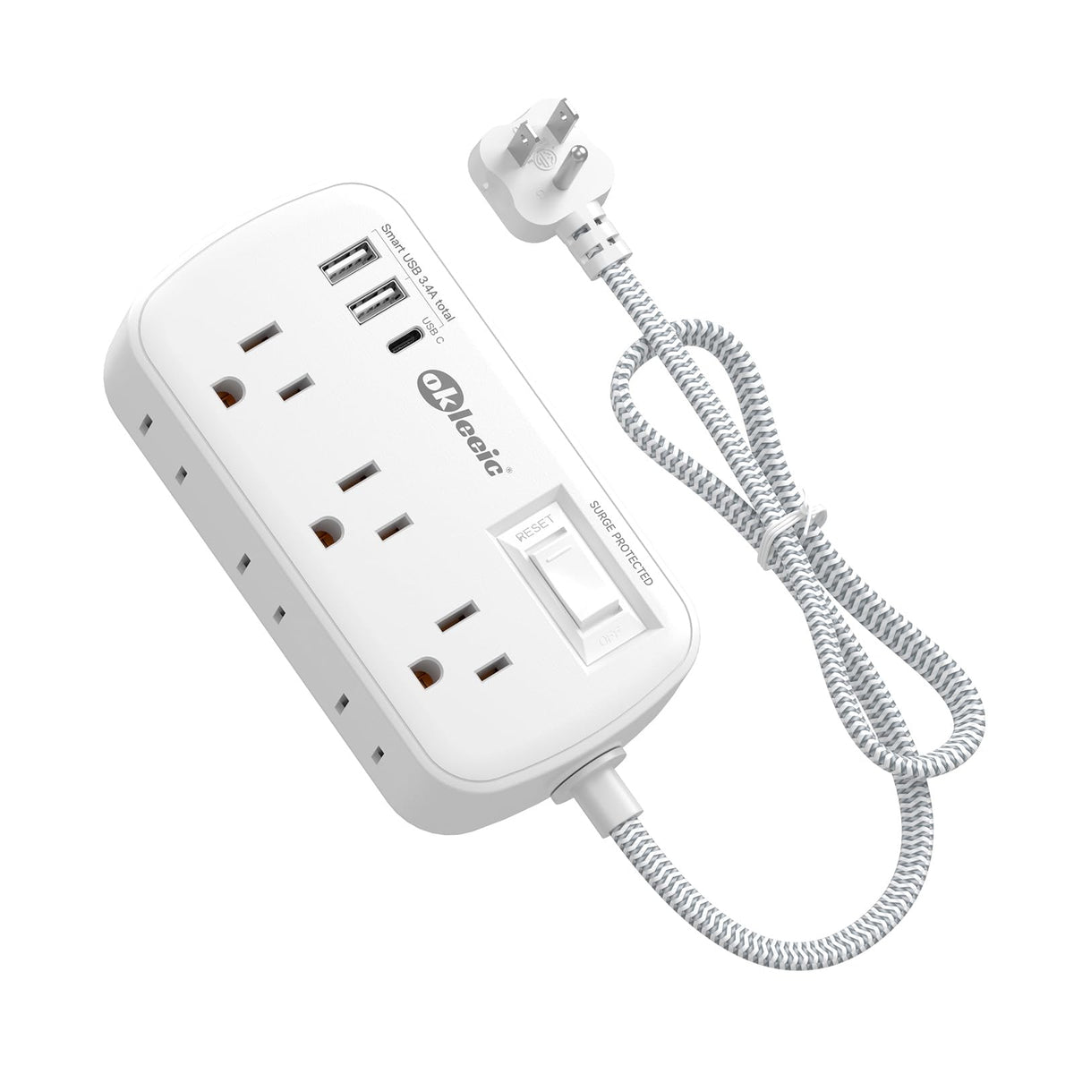 The okleeic short extension cord 3ft powers multiple devices with minimal clutter.