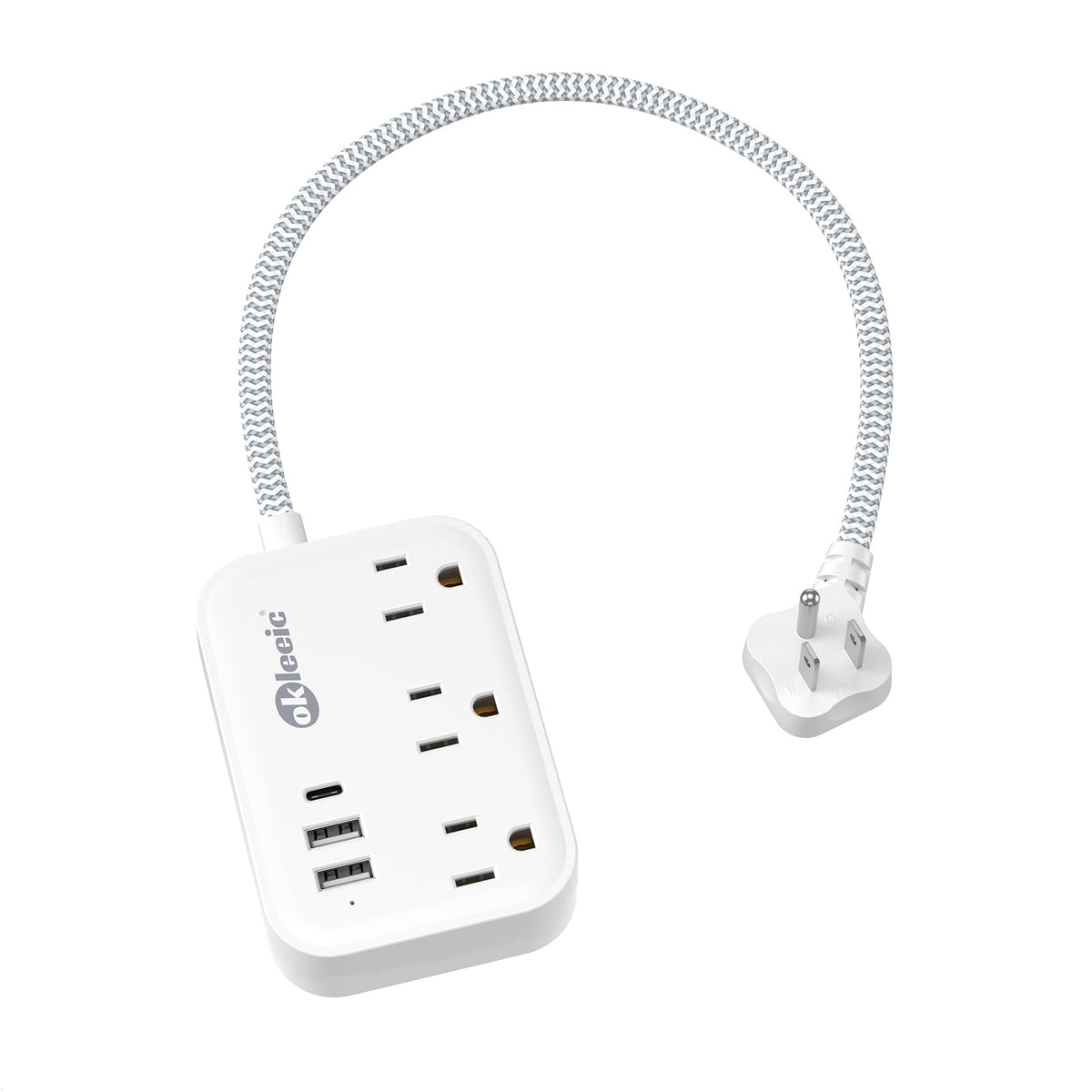 Okleeic short power strip with 12-inch cord keeps your desk neat