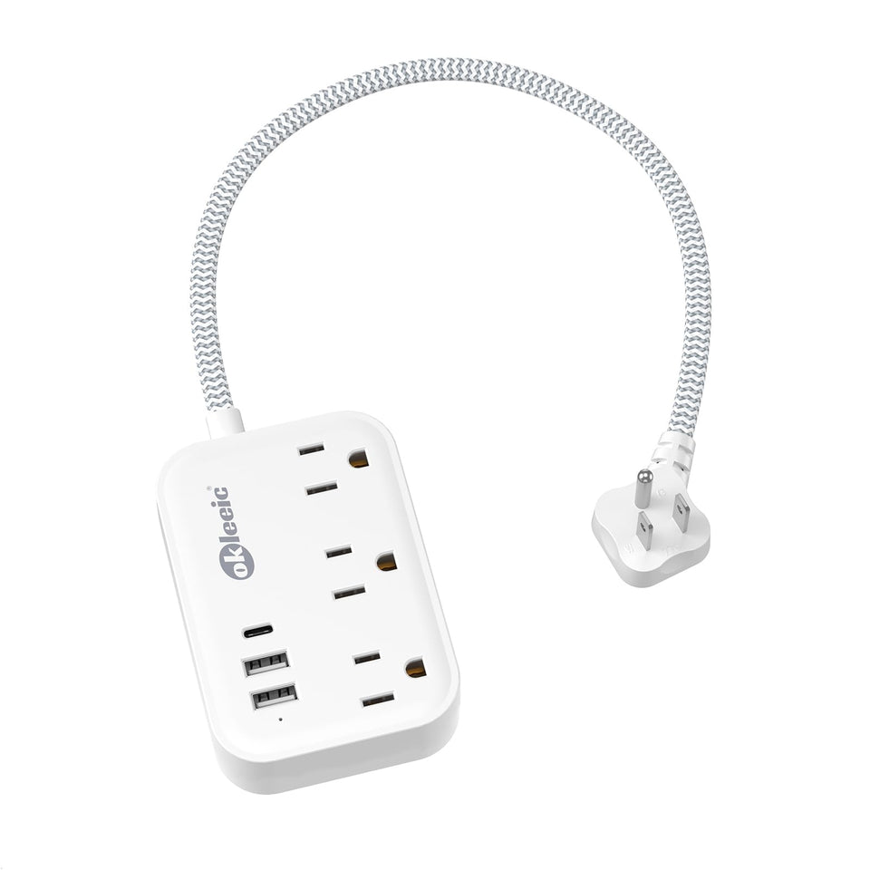 Okleeic short power strip with 12-inch cord keeps your desk neat