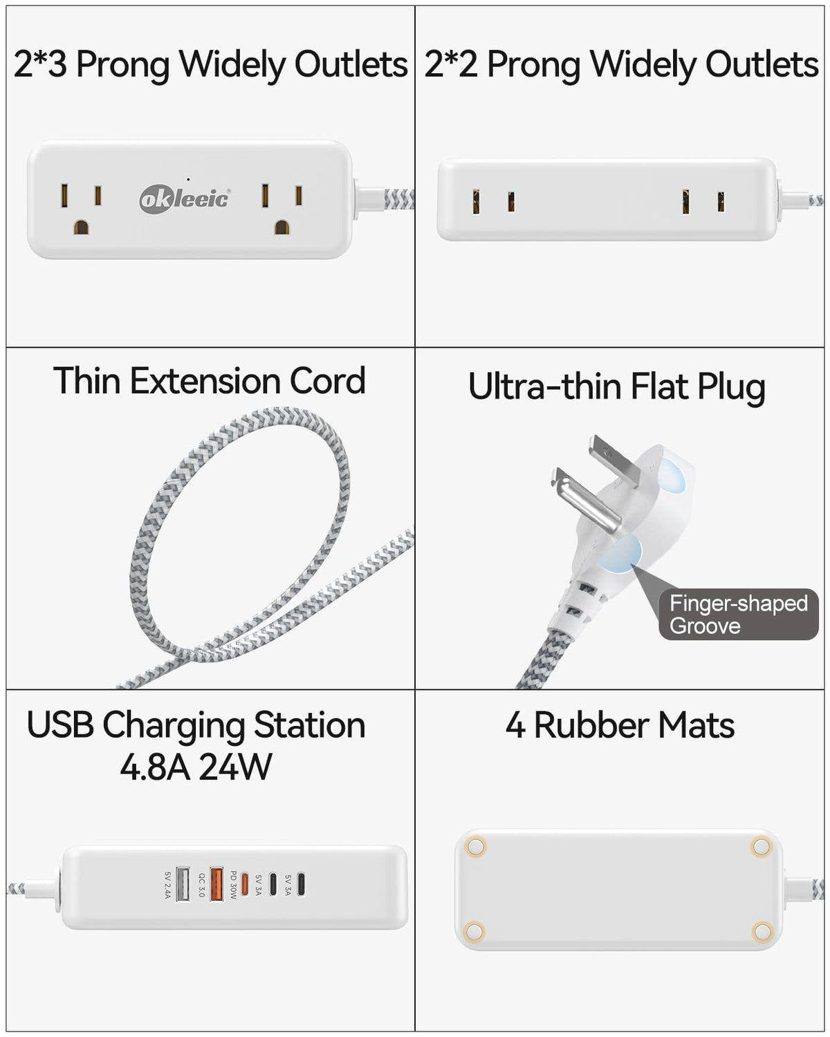 okleeic power strip beside smartphone to show compact size and portability