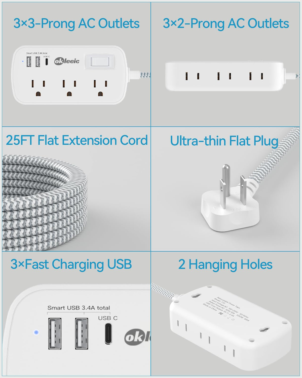 okleeic power strip shown next to smartphone to illustrate compact size