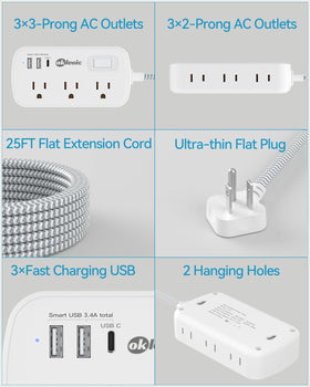 okleeic power strip shown next to smartphone to illustrate compact size