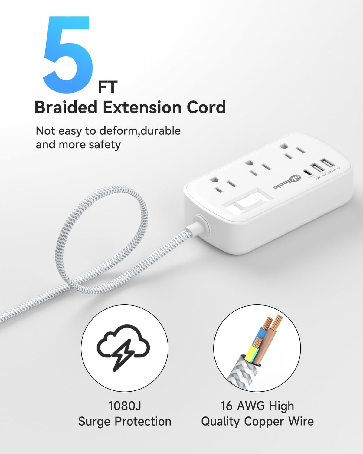 okleeic close-up of surface and surge protection label, highlighting safety features