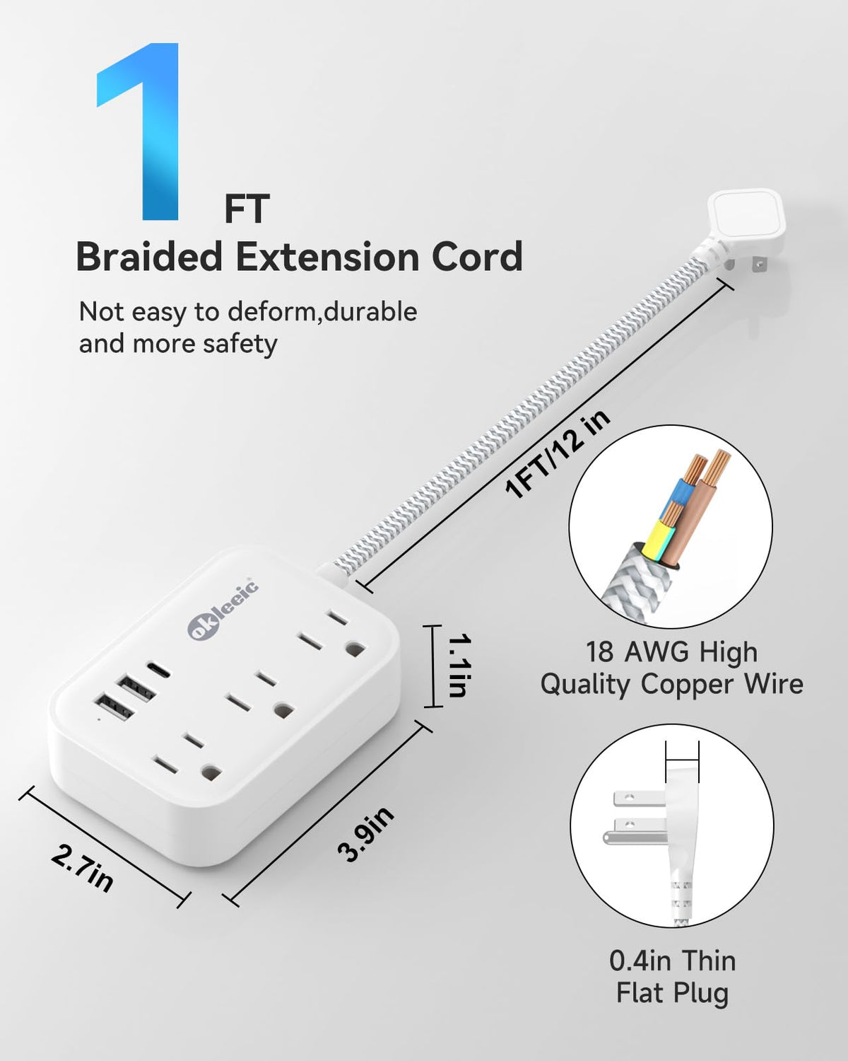 Okleeic ultra-thin plug design saves space behind furniture