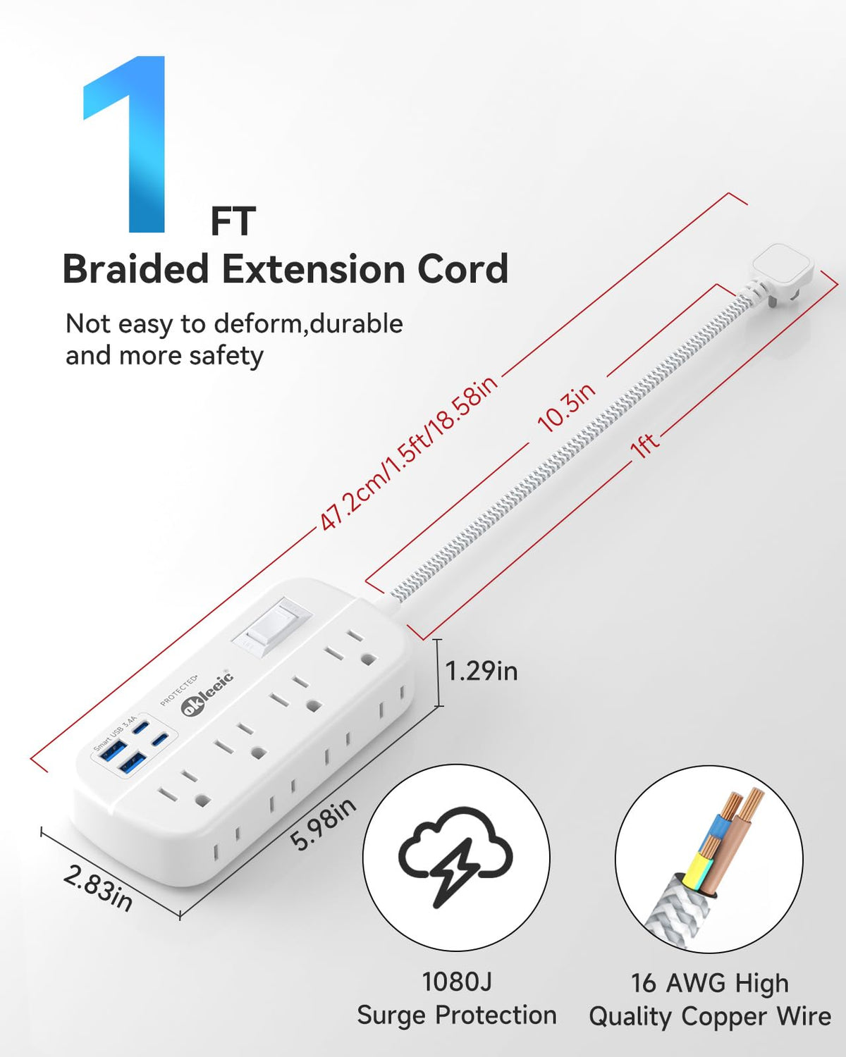 Okleeic dual USB-C and USB-A ports auto-detect devices for faster charging.