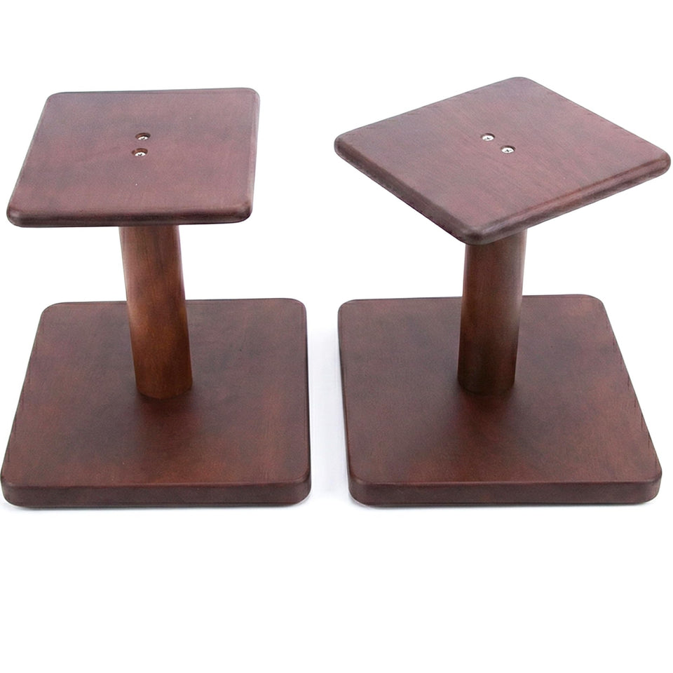 OKOstand front view walnut finish showing elegant stable support and improved placement