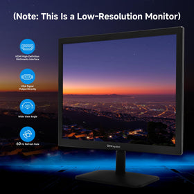 OkVrxyztnl 17-inch monitor back ports show HDMI and VGA for versatile connections.