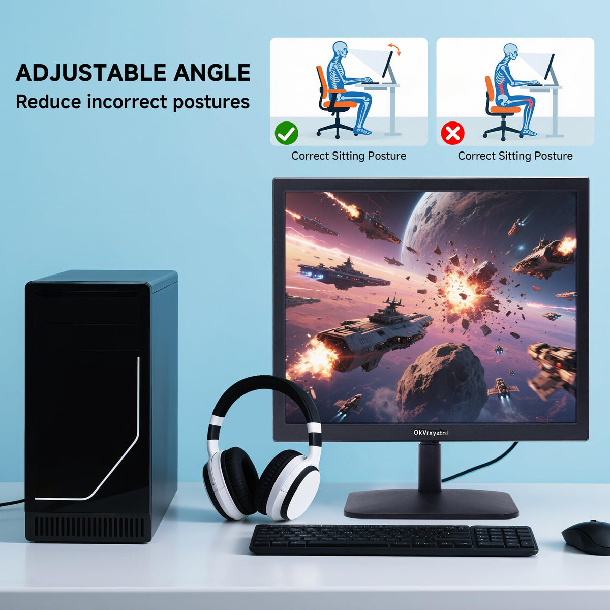 OkVrxyztnl monitor 75 Hz refresh aids smooth scrolling and navigation.