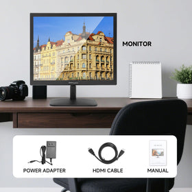 OkVrxyztnl monitor with HDMI and VGA inputs supports multiple devices.