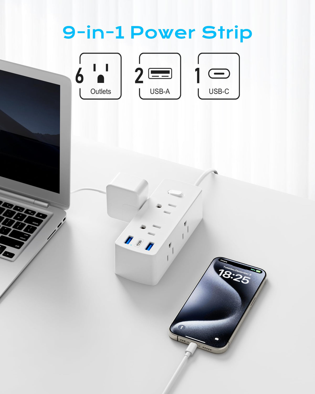 Olcorife european travel plug adapter back view with universal plugs for worldwide use.