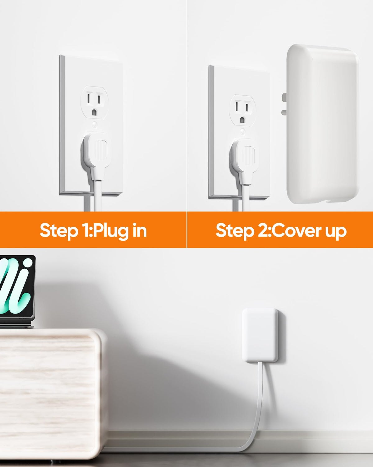 Olcorife five-foot cord with wall-mount capability fits along baseboards and behind furniture.