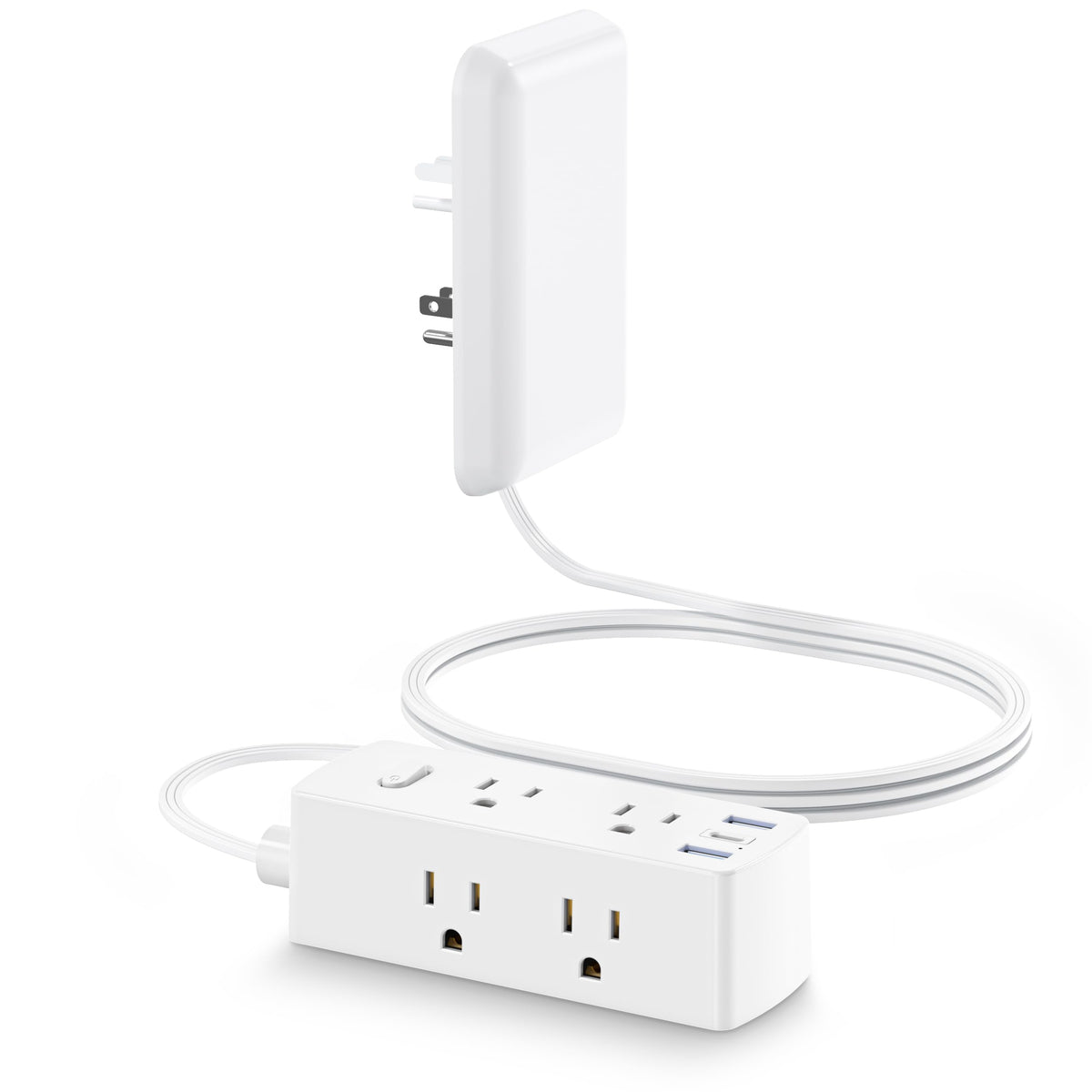 olcorife flat extension cord with outlet cover showing a sleek, discreet power panel in a tight space