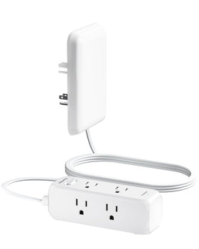 Olcorife flat-extension cord with outlet cover for a clean, compact setup.
