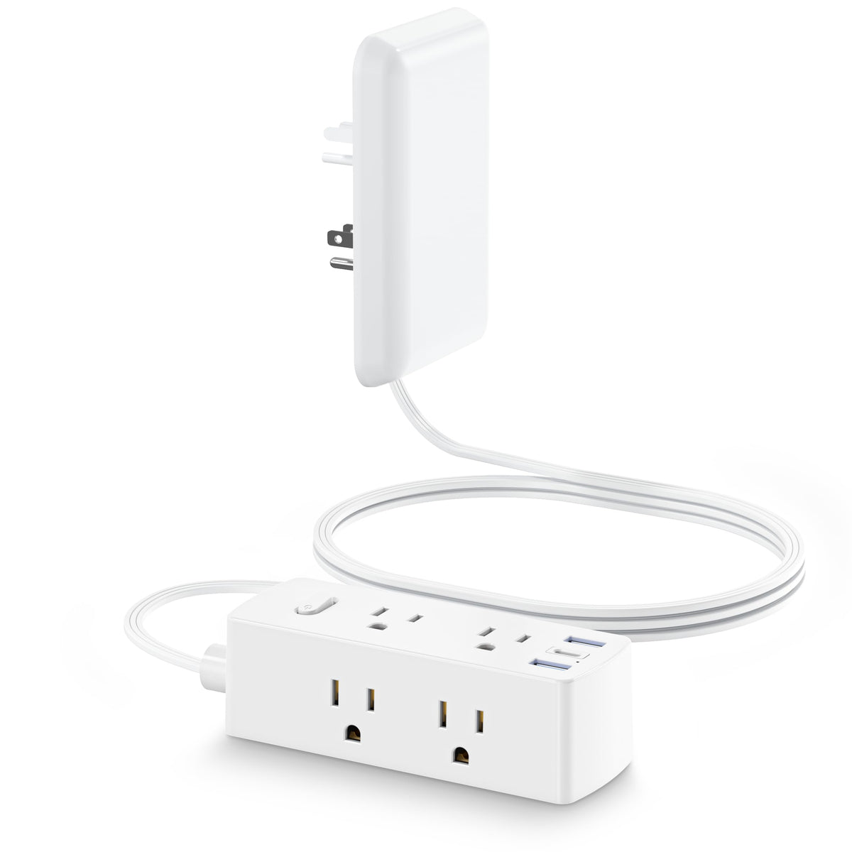 Olcorife flat extension cord with outlet cover for compact spaces.