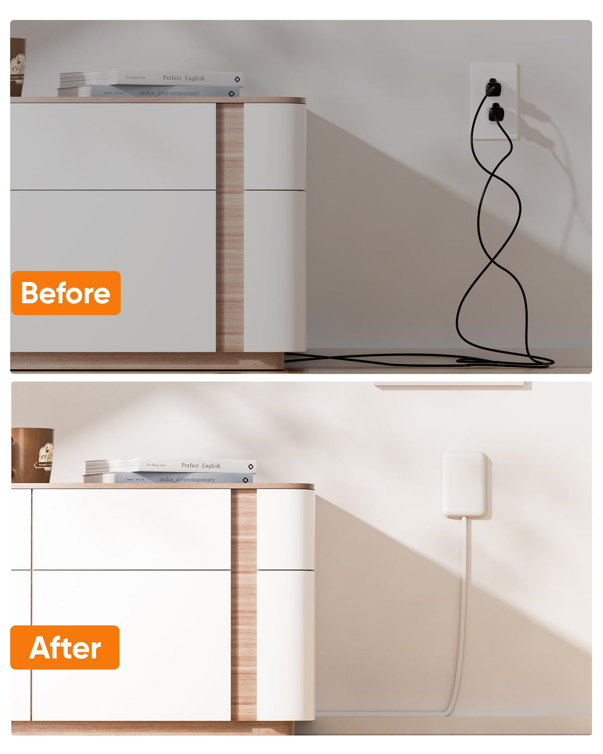 olcorife flat plug close-up profile fitting flush to wall for space saving