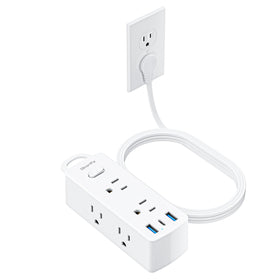 Olcorife flat plug power strip with a 5 ft cord for hidden-wall setups.