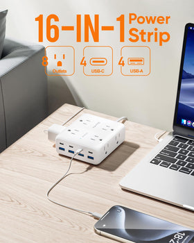 Olcorife power strip back view shows wall-mount holes for tidy setup