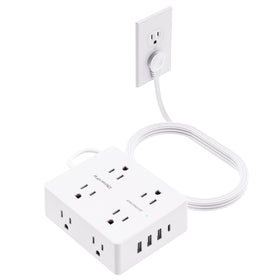 Olcorife flat plug power strip front view with USB-C for clutter-free charging