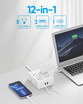 Olcorife three-sided compact power strip design saves space on a desk.