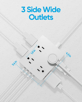 Olcorife flat plug power strip mounted on wall for easy access