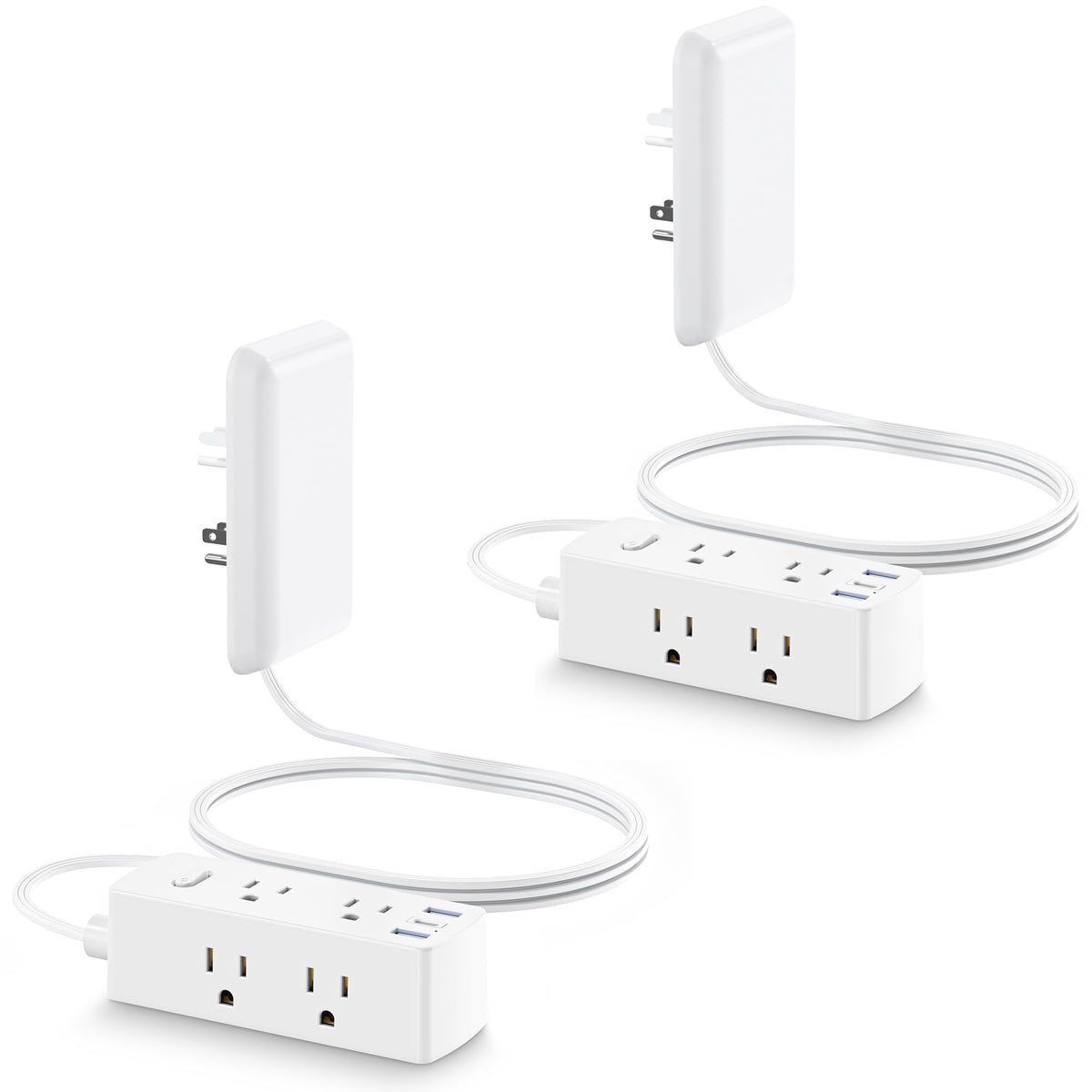 olcorife front view of power strip showing outlets and USB ports, neat charging