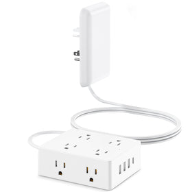 olcorife front view of flat extension cord showing outlets and USB for neat power