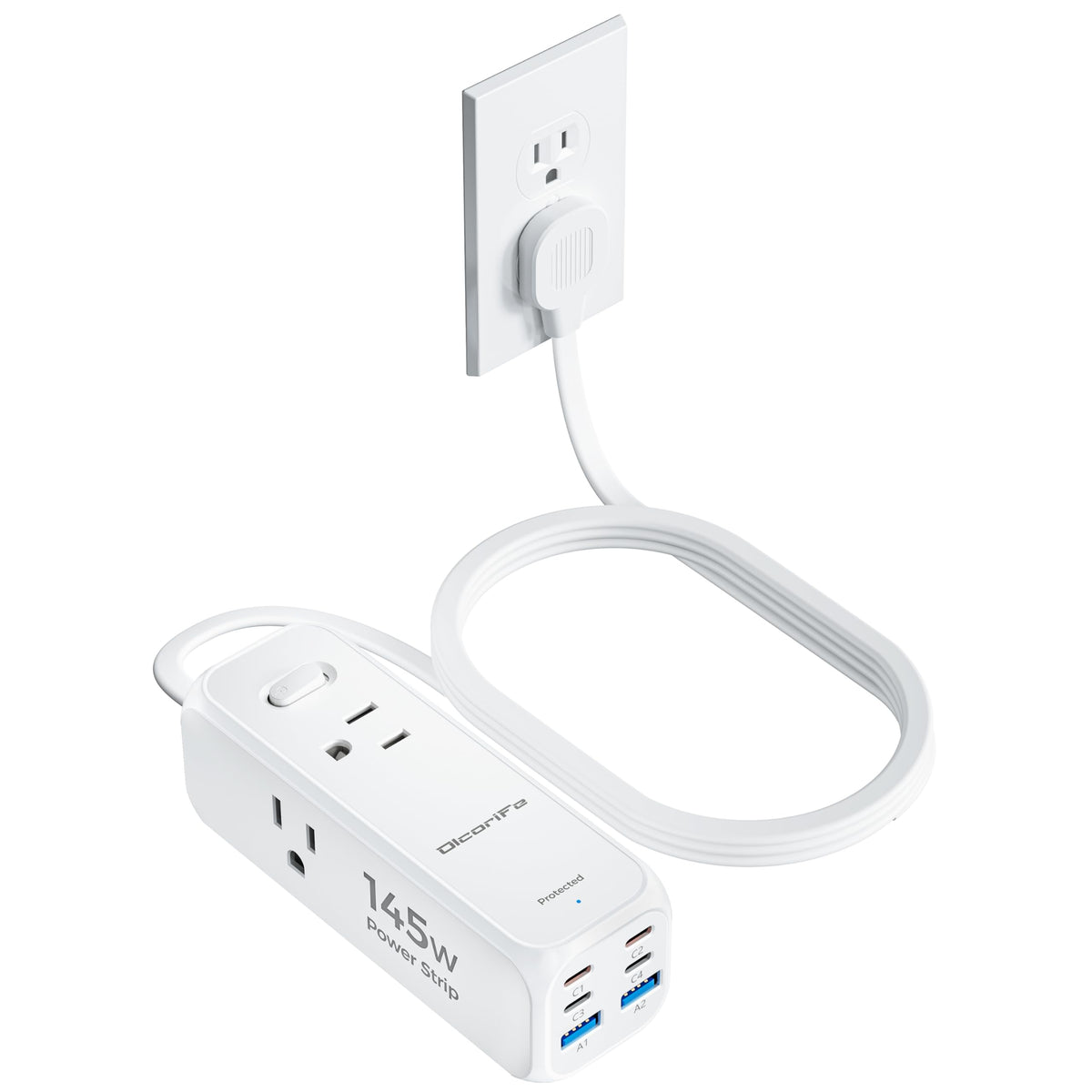 olcorife front view showing three AC outlets and six USB ports for versatile charging