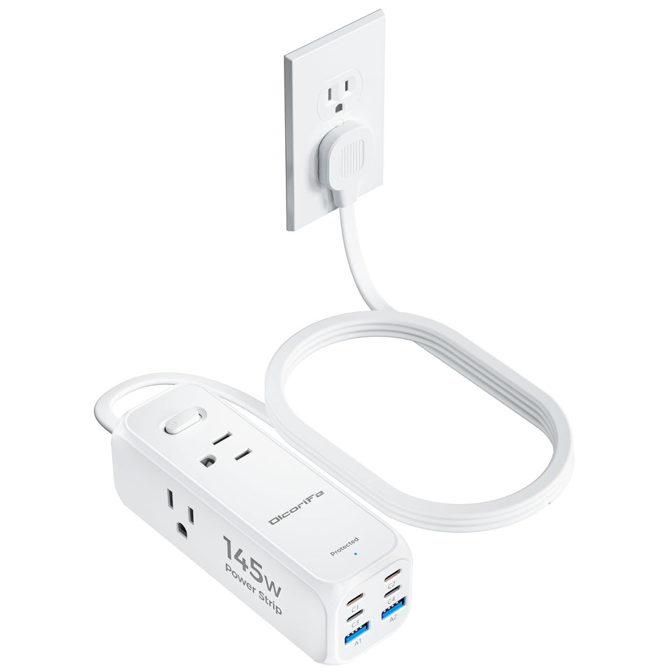 olcorife front view showing three AC outlets and six USB ports for versatile charging