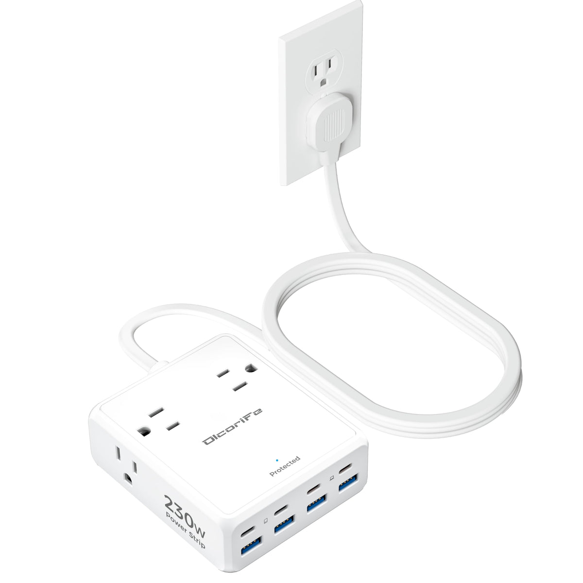 olcorife front view showing 4 AC outlets and 8 USB ports for streamlined charging