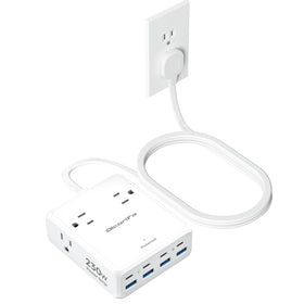 olcorife front view showing 4 AC outlets and 8 USB ports for streamlined charging