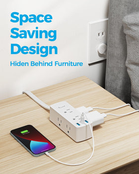 Olcorife power strip features wall-mount holes to save desk space.