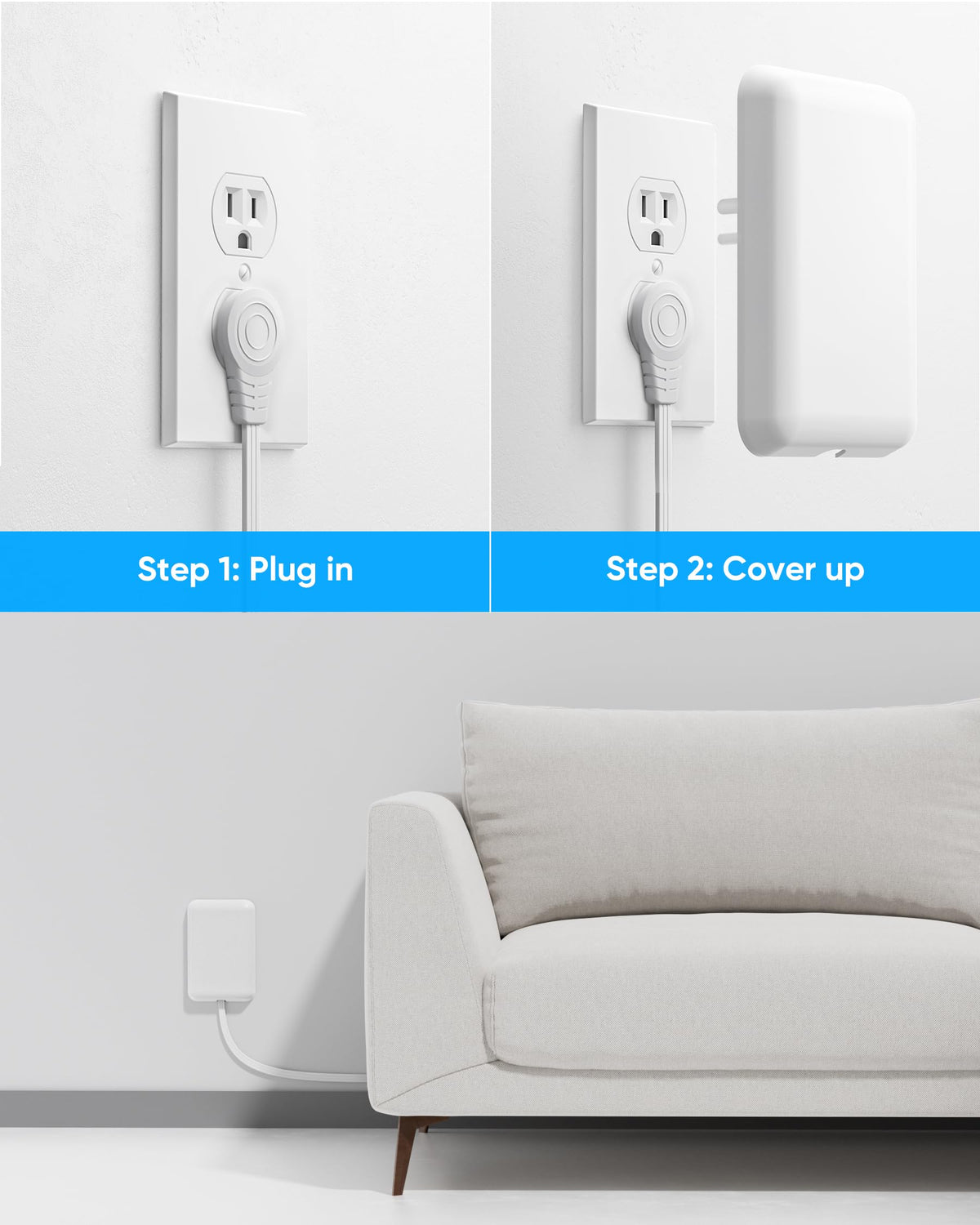olcorife wall-mountable power strip mounted on a wall for organized cords