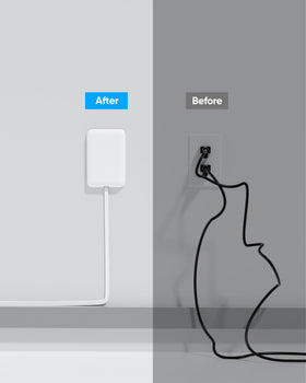 olcorife mounted under desk to free desktop space and organize cords