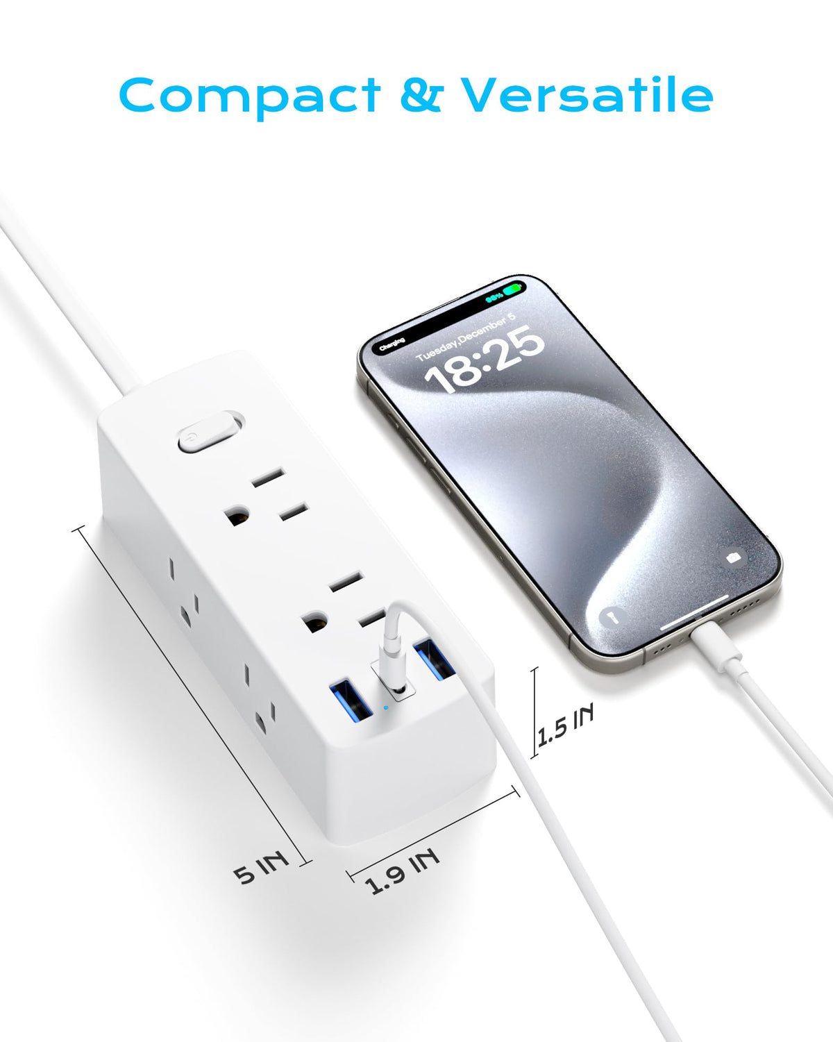 Olcorife wide-spaced outlets design saves space for a tidy workspace.