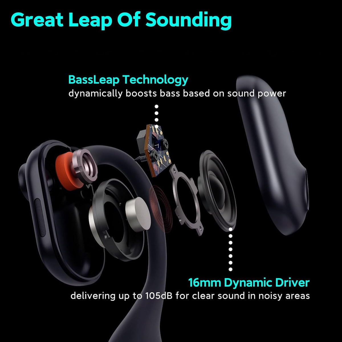 Oleap 16mm drivers deliver rich sound with clear voice pickup.