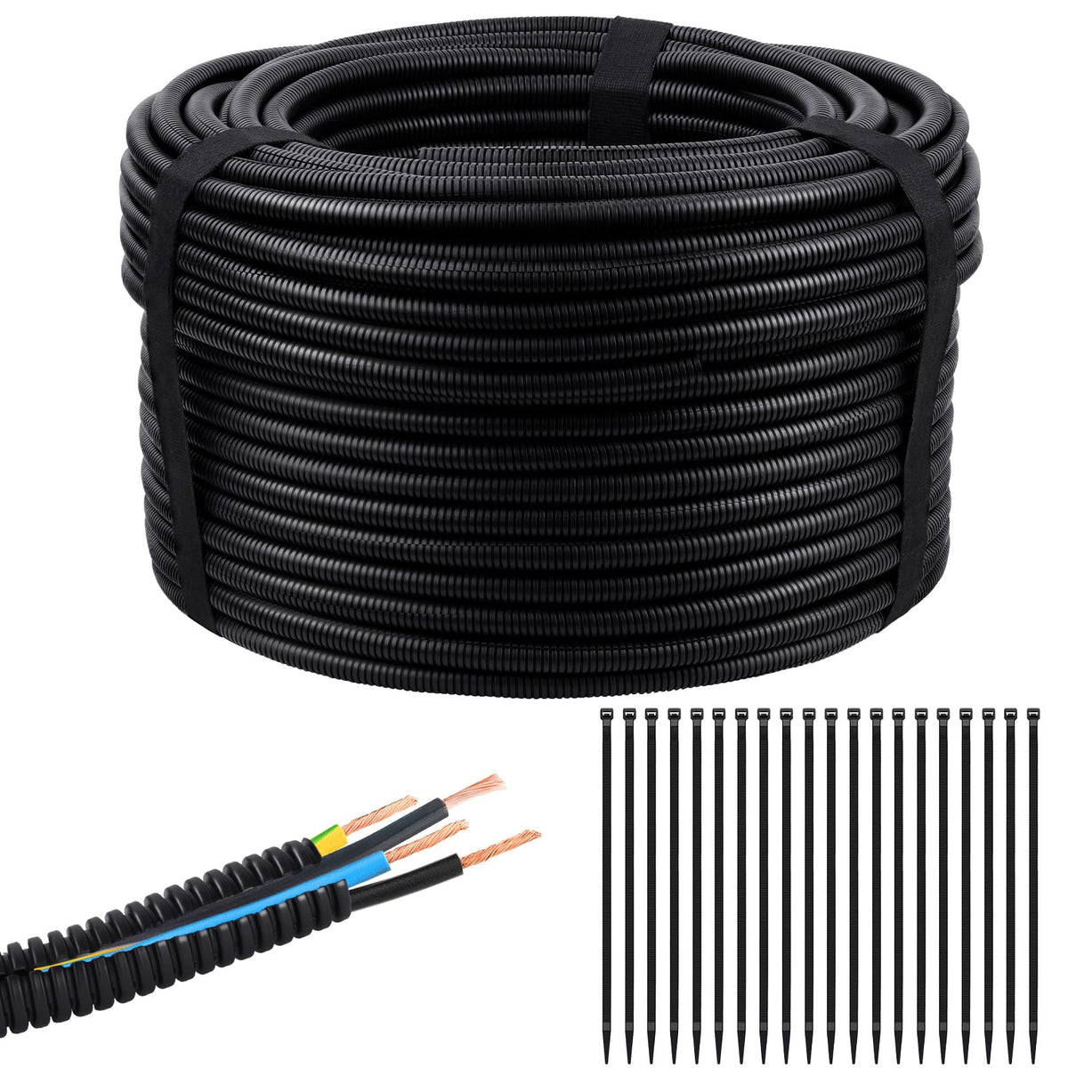 Oleitodh cable ties with trimmed tubing ends illustrating tidy secured finish