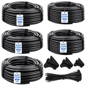 Oleitodh front packaging showing five split wire loom rolls and tape protecting cables