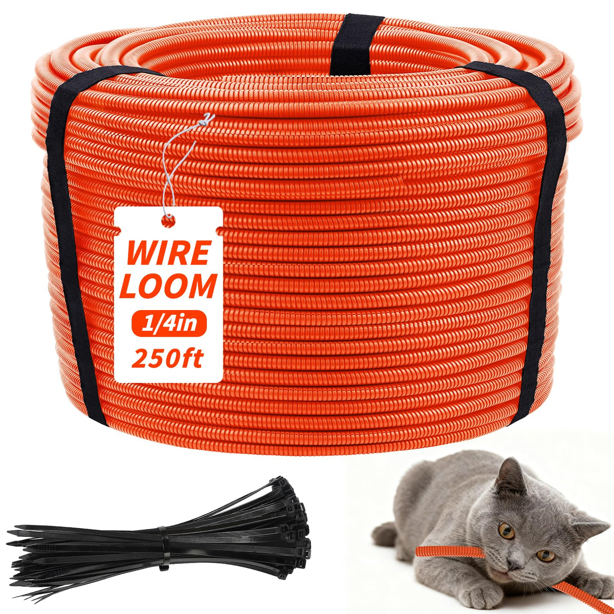 Oleitodh orange split wire loom 250ft for easy automotive wire bundling