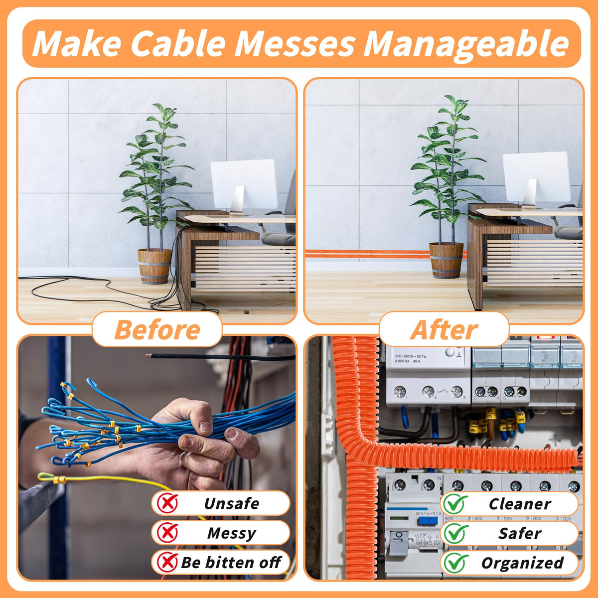Oleitodh orange loom used on RV wiring demonstrating moisture protection and organized cable runs