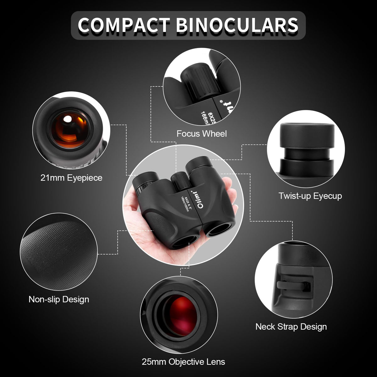 OLIMT 6x25 binoculars side grip for secure handling in outdoor adventures