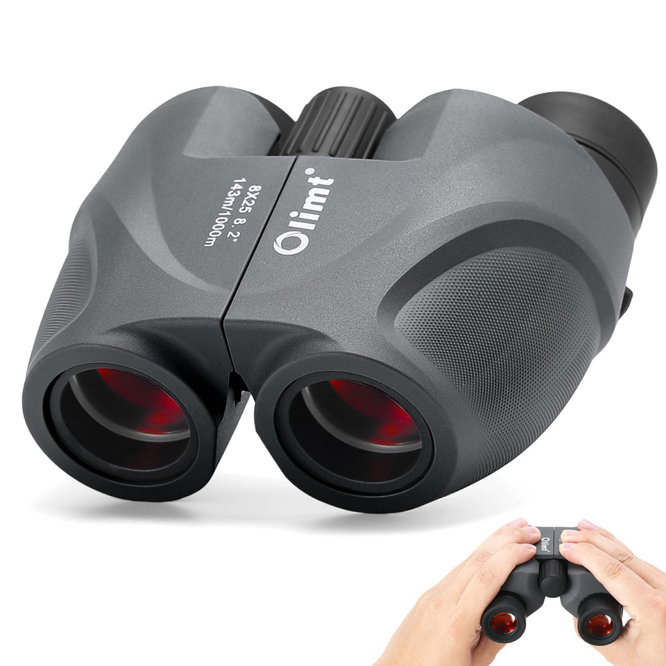 OLIMT 8x25 binoculars side view, ideal for travel and quick wildlife scanning.
