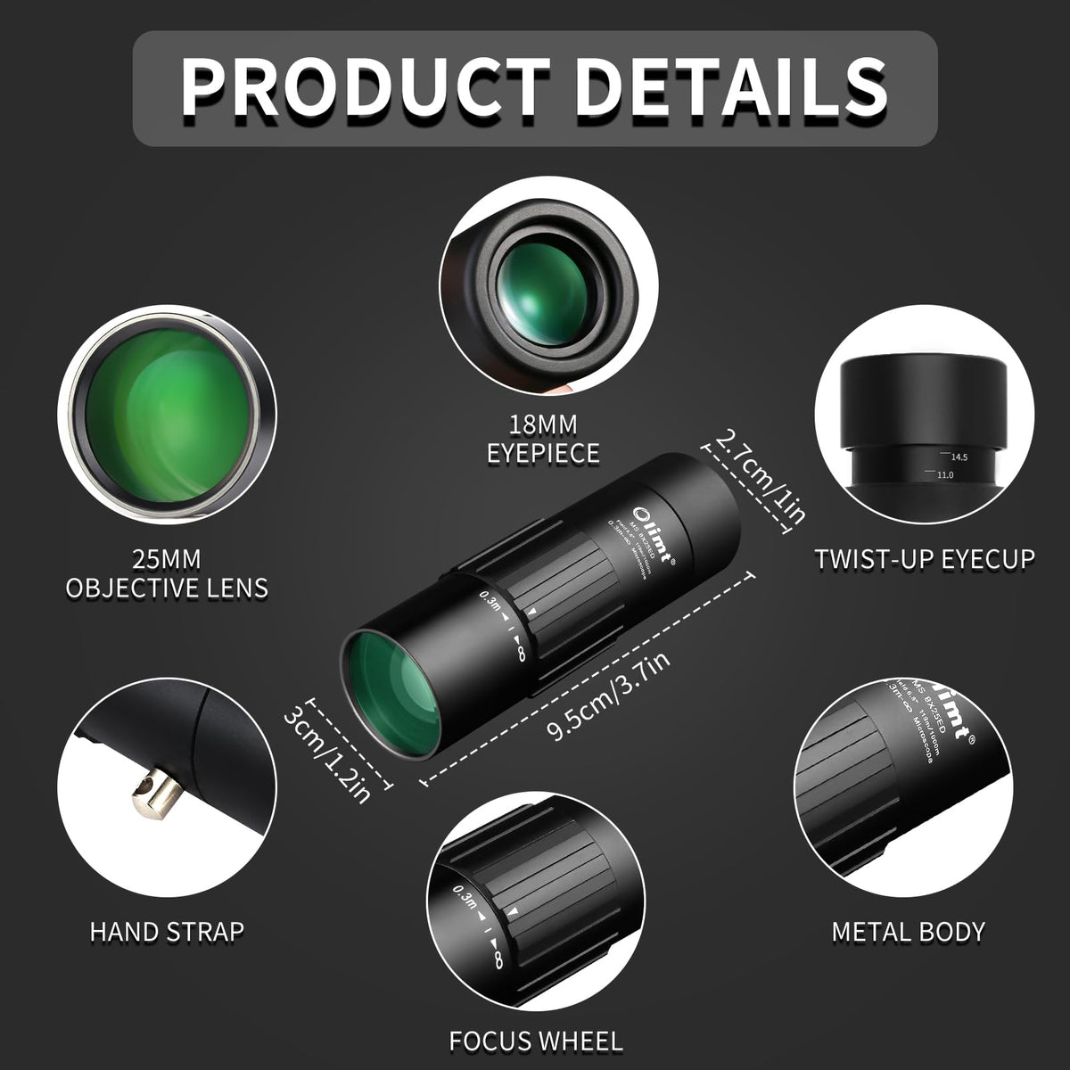 Close-up of OLIMT 8x25 lenses highlights ED glass clarity and color reproduction.
