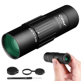 OLIMT 8x25 monocular in hand demonstrates compact portability for outdoor adventures.